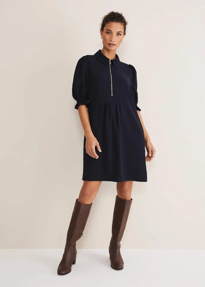 Candice Navy Zip Mini Dress Navy Women Phase Eight Dresses