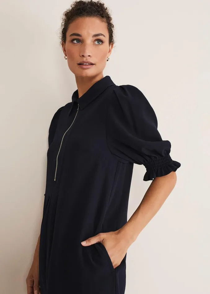 Candice Navy Zip Mini Dress Navy Women Phase Eight Dresses