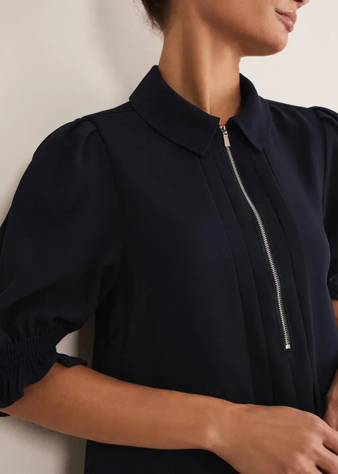 Candice Navy Zip Mini Dress Navy Women Phase Eight Dresses