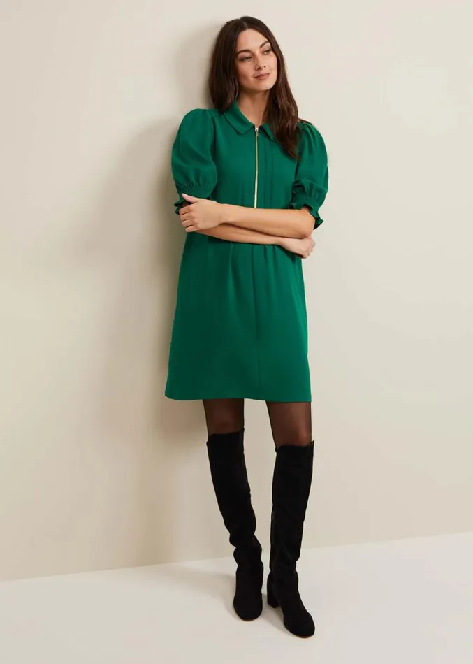 Candice Zip Swing Dress Green Women Phase Eight Dresses