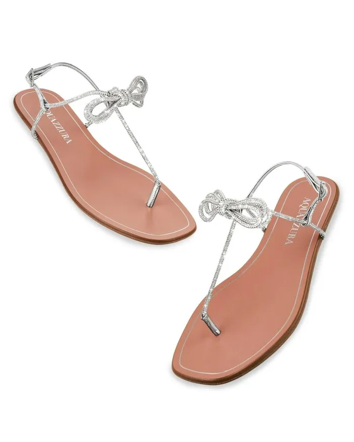 Capri Nights Sandal Flat Silver Women Aquazzura Flats Capri Nights Sandal Flat Silver Women Aquazzura Flats