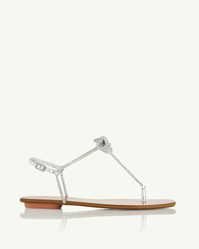 Capri Nights Sandal Flat Silver Women Aquazzura Flats Capri Nights Sandal Flat Silver Women Aquazzura Flats