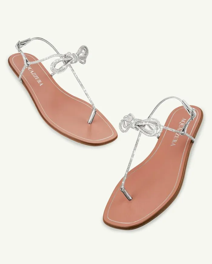 Capri Nights Sandal Flat Silver Women Aquazzura Flats Capri Nights Sandal Flat Silver Women Aquazzura Flats