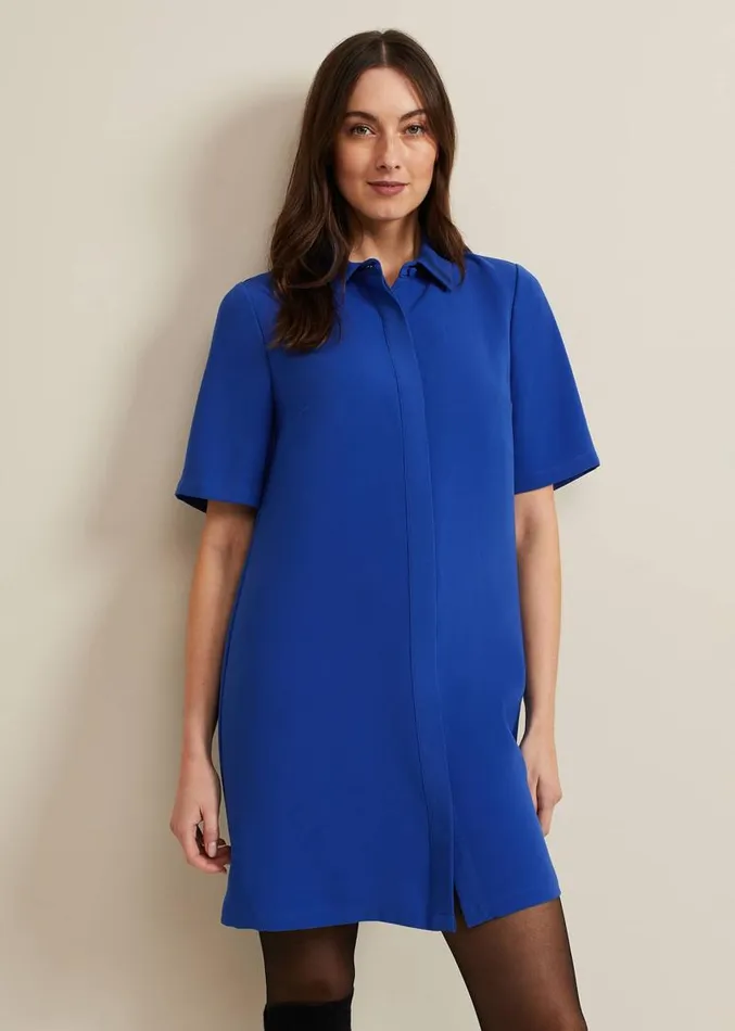 Cara Button Through Tunic Dress Blue Women Phase Eight Dresses