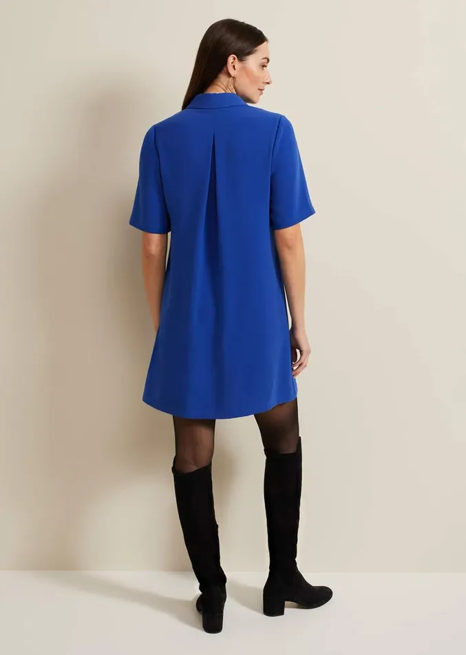 Cara Button Through Tunic Dress Blue Women Phase Eight Dresses