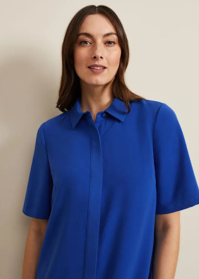 Cara Button Through Tunic Dress Blue Women Phase Eight Dresses