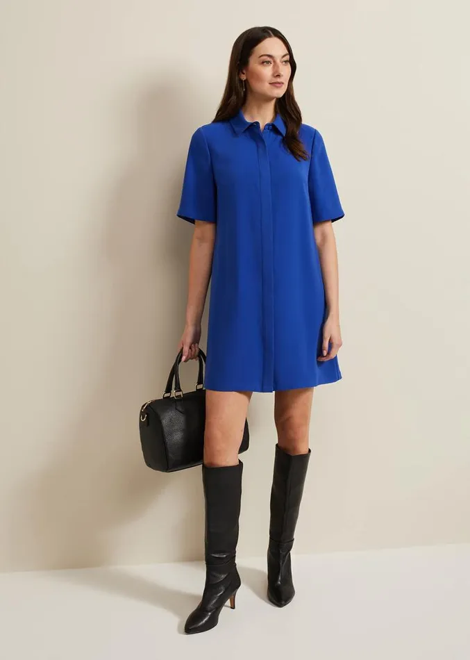 Cara Button Through Tunic Dress Blue Women Phase Eight Dresses