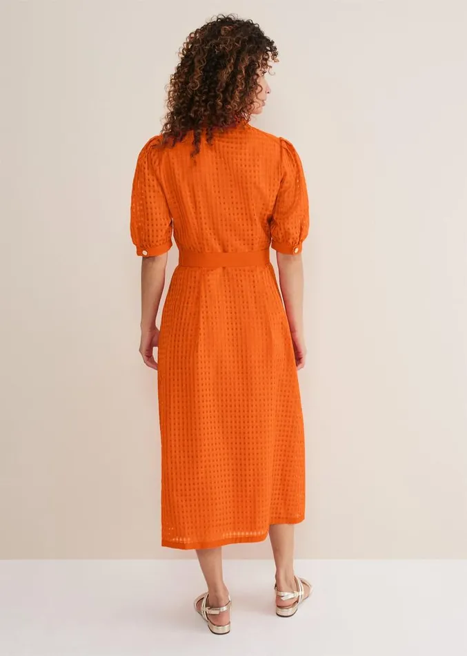 Carey Orange Checked Textured Midi Dress Orange Women Phase Eight Dresses