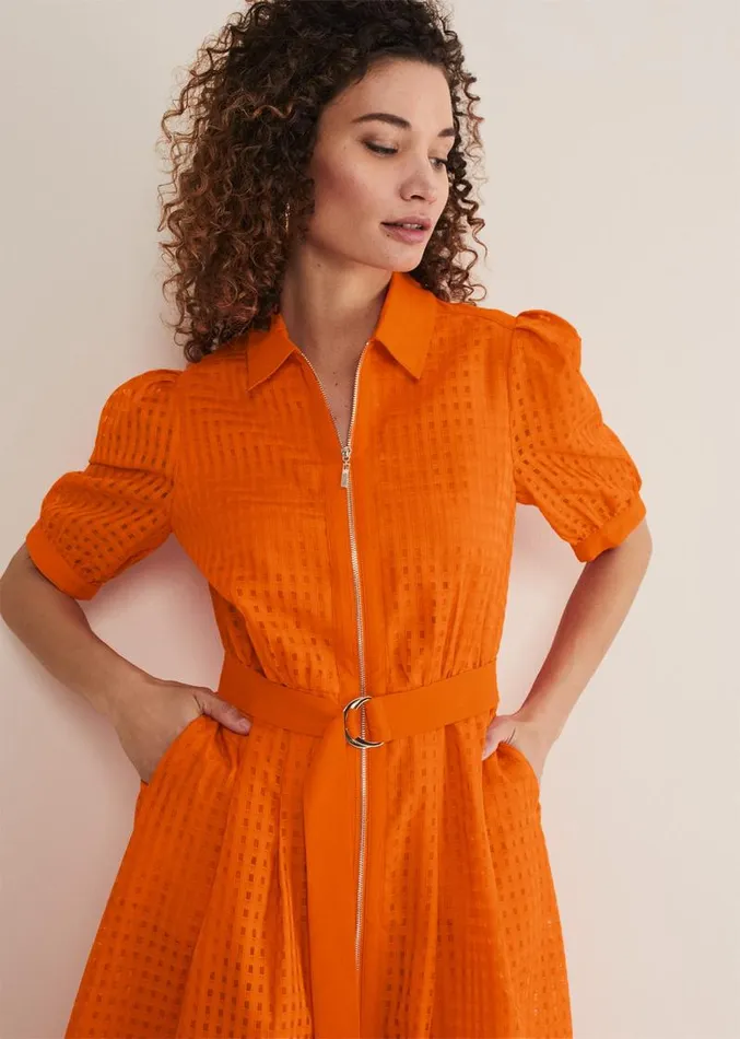 Carey Orange Checked Textured Midi Dress Orange Women Phase Eight Dresses