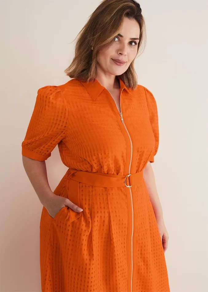 Carey Orange Checked Textured Midi Dress Orange Women Phase Eight Dresses