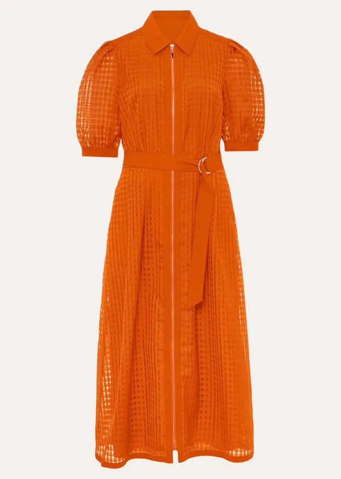 Carey Orange Checked Textured Midi Dress Orange Women Phase Eight Dresses