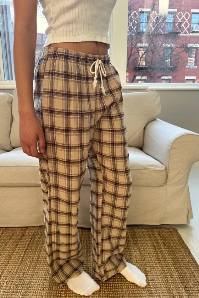 Catherine Pants Cream And Brown Plaid Women Brandy Melville Bottoms