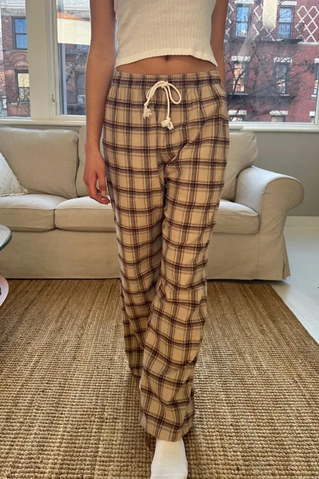 Catherine Pants Cream And Brown Plaid Women Brandy Melville Bottoms