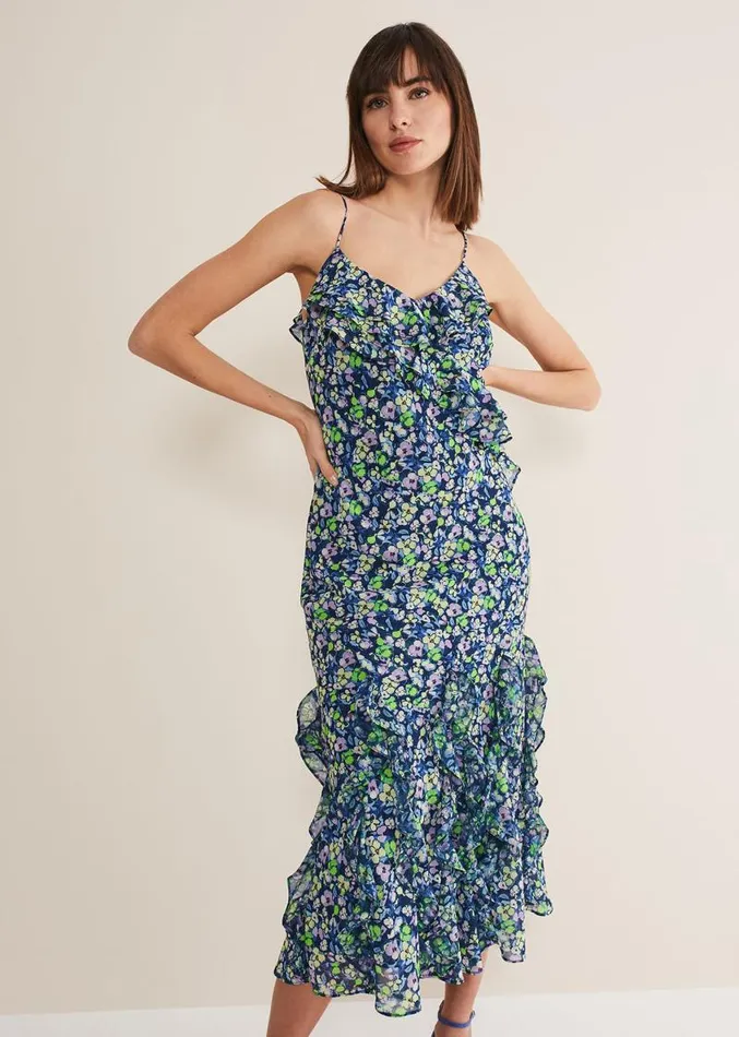 Catira Floral Ruffle Midaxi Dress Navymulti Women Phase Eight Dresses