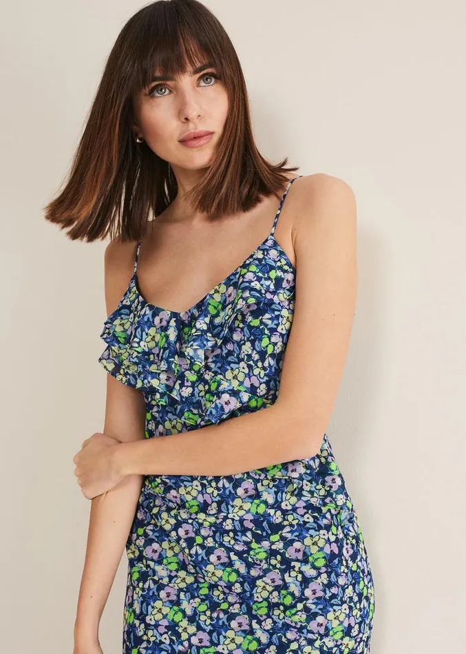Catira Floral Ruffle Midaxi Dress Navymulti Women Phase Eight Dresses