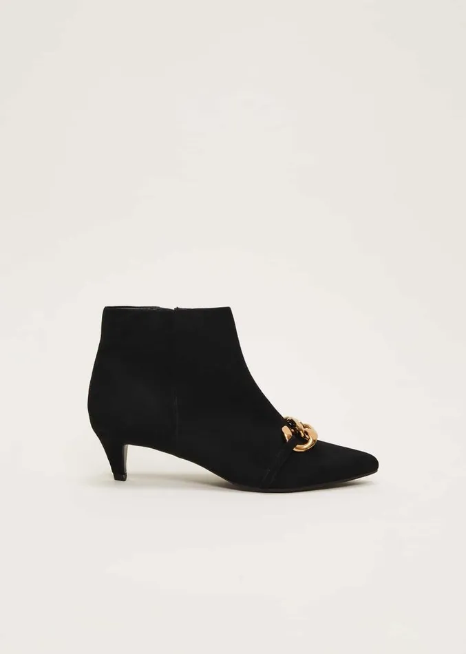 Chain Front Kitten Heel Boot Black Women Phase Eight Heels