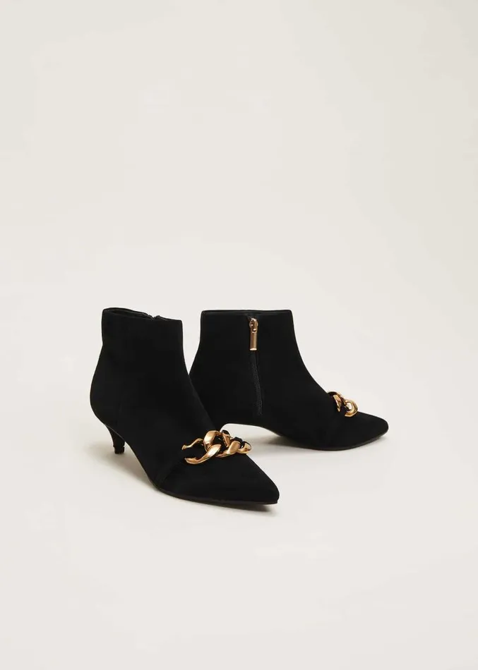 Chain Front Kitten Heel Boot Black Women Phase Eight Heels