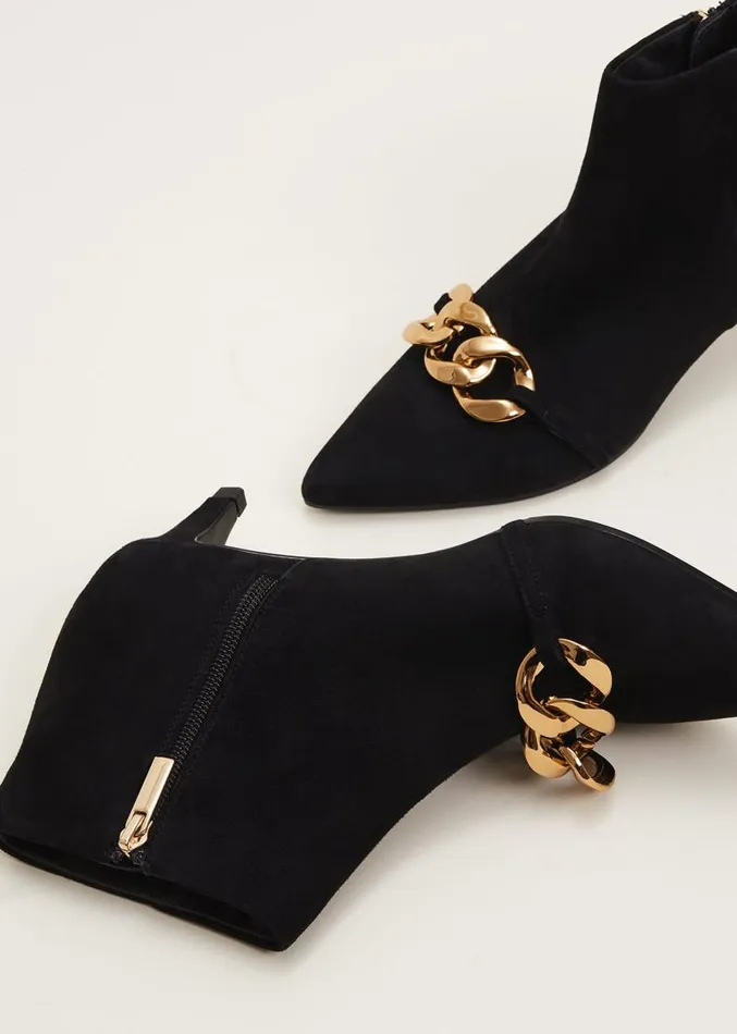 Chain Front Kitten Heel Boot Black Women Phase Eight Heels