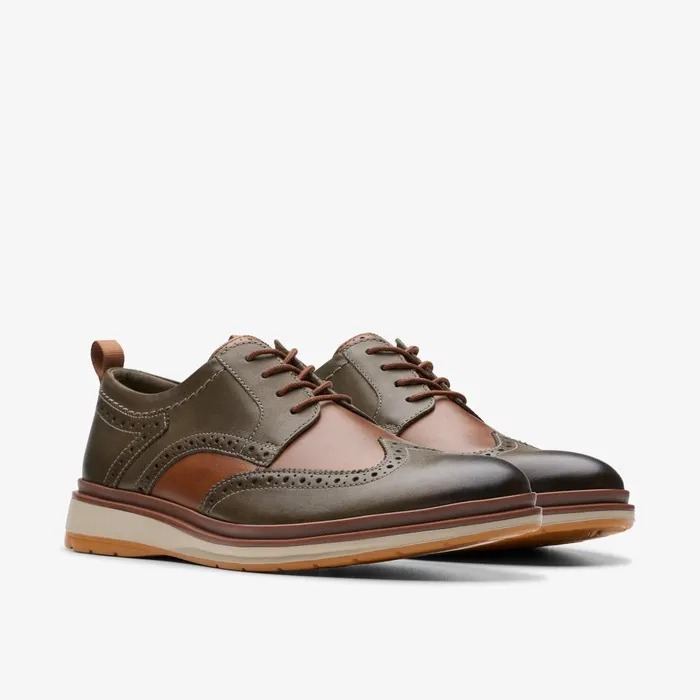 Chantry Wing Dark Olive Combination Men Clarks Casual Dress Shoes
