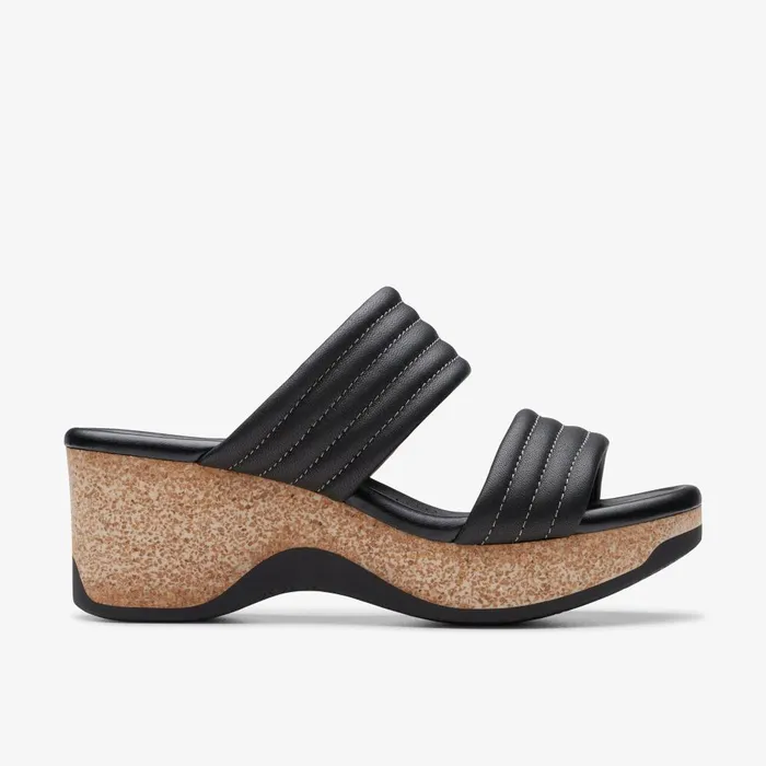 Chelseah Path Black Leather Women Clarks Sandals and Flip Flops