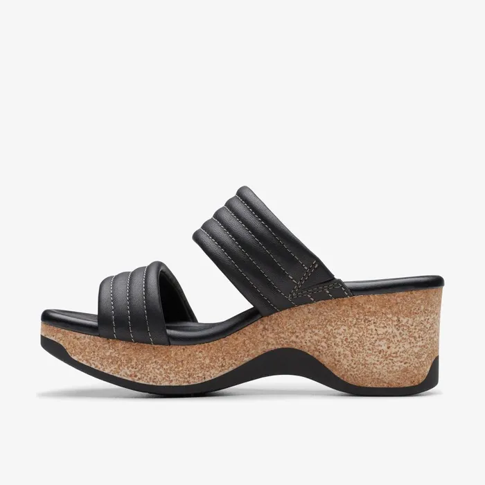 Chelseah Path Black Leather Women Clarks Sandals and Flip Flops