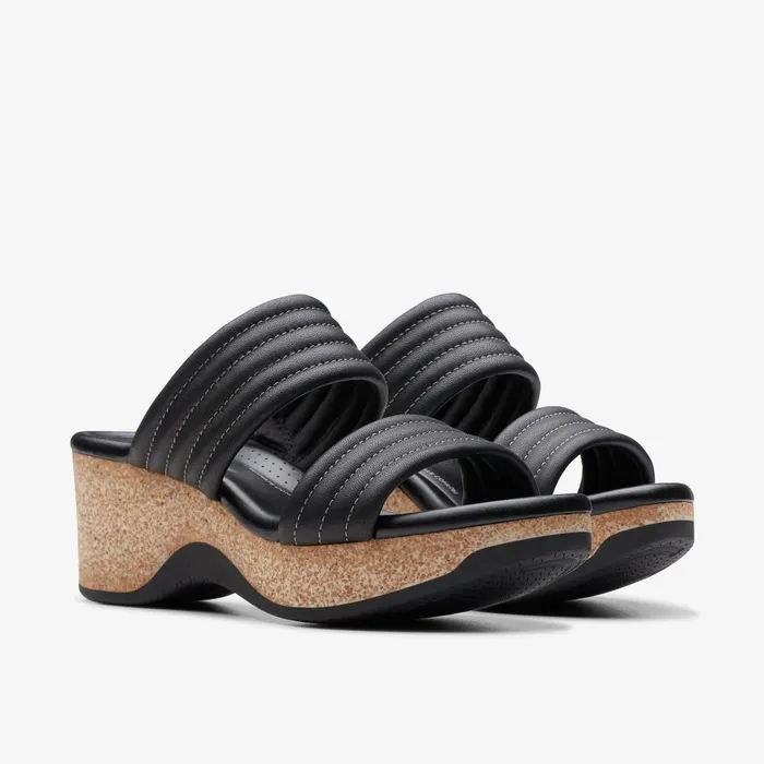 Chelseah Path Black Leather Women Clarks Sandals and Flip Flops