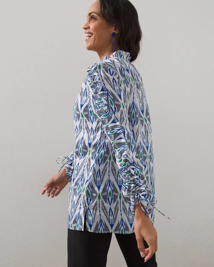 Chico039s 40th Anniversary Ikat Print Shirt Jardin Green Women Tops