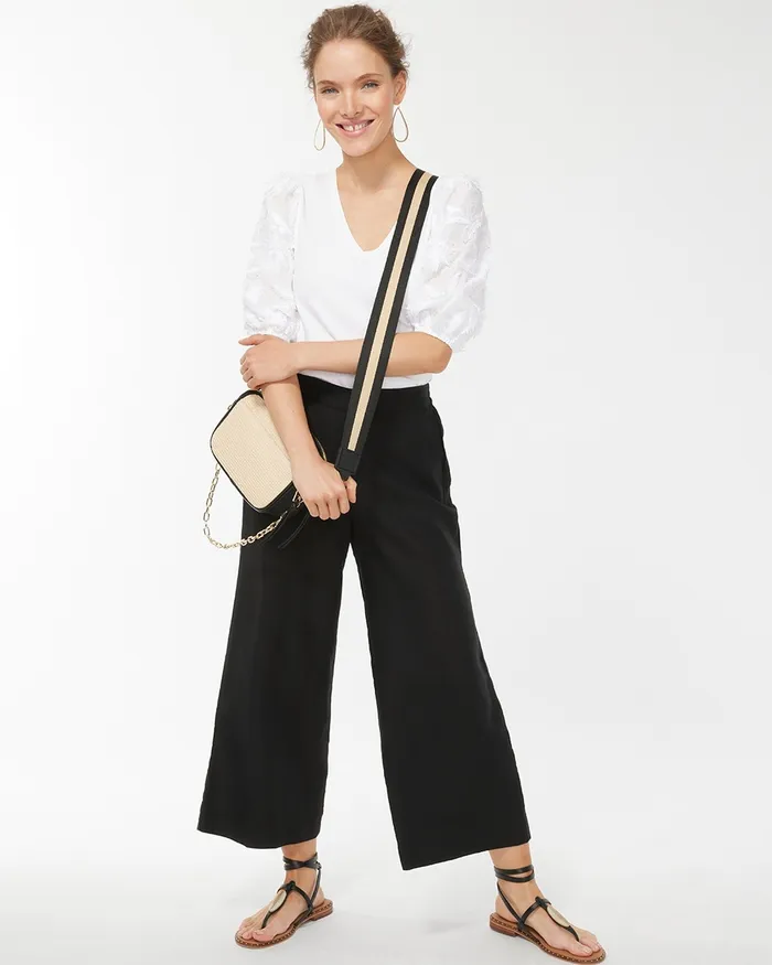 Chico039s Applique Palms Woven Sleeve Top Alabaster Women Tops