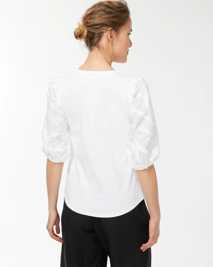 Chico039s Applique Palms Woven Sleeve Top Alabaster Women Tops
