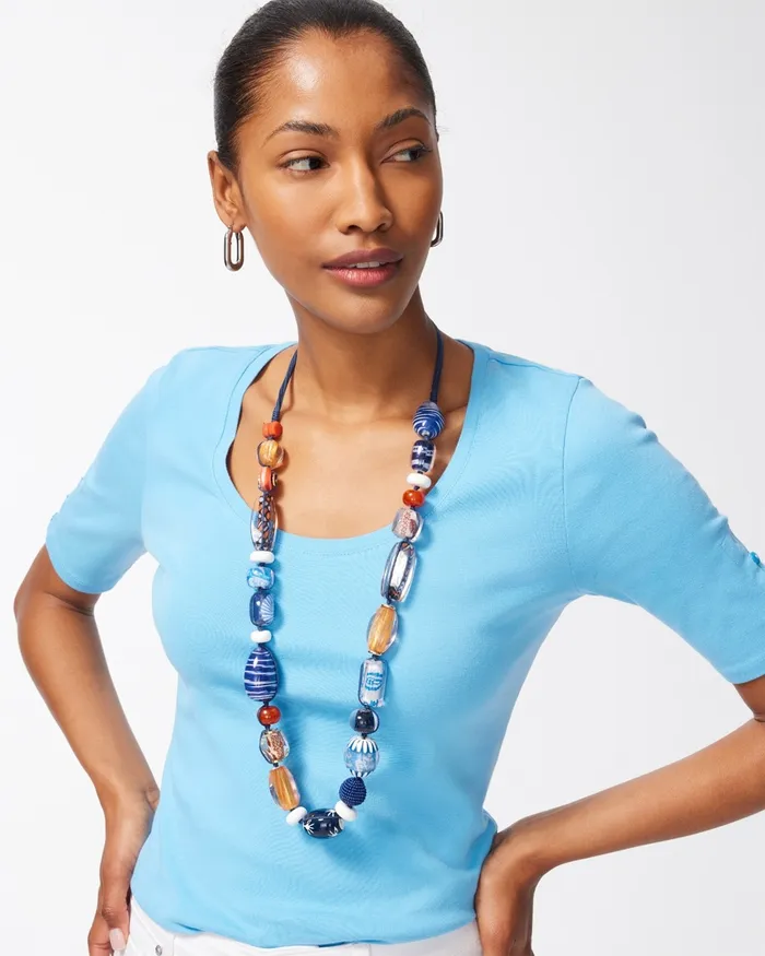 Chico039s Beaded Long Single Strand Necklace Multi Women Necklaces