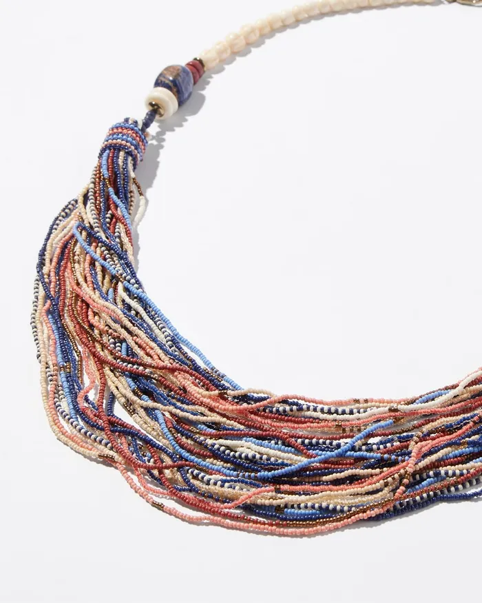 Chico039s Beaded Multistrand Necklace Blue Women Necklaces