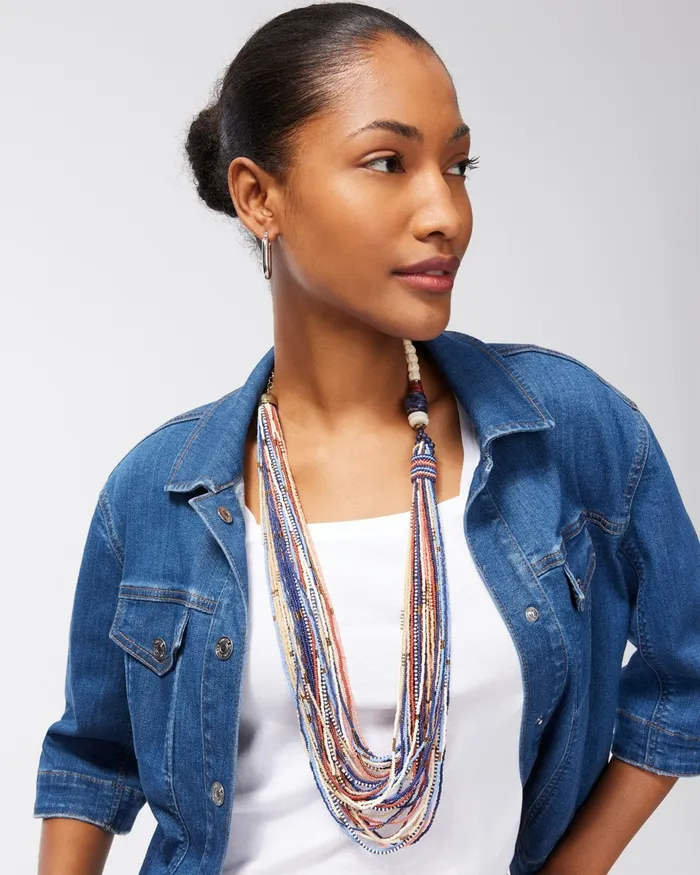 Chico039s Beaded Multistrand Necklace Blue Women Necklaces