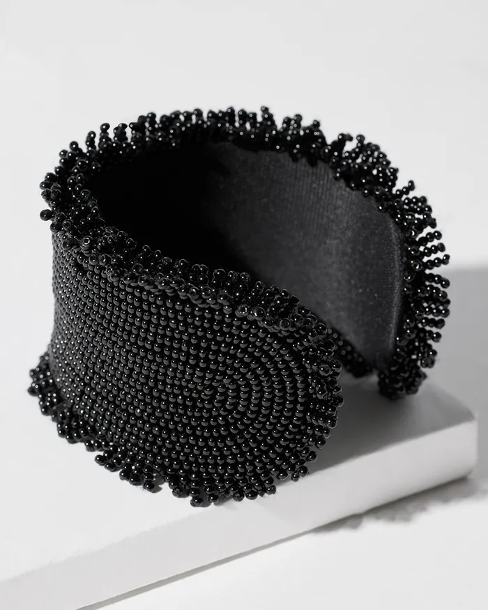 Chico039s Black Seed Bead Cuff Bracelet Black Women Bracelets