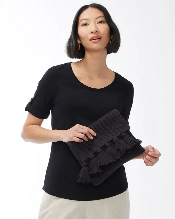 Chico039s Black Tassel Clutch Black Women Bags