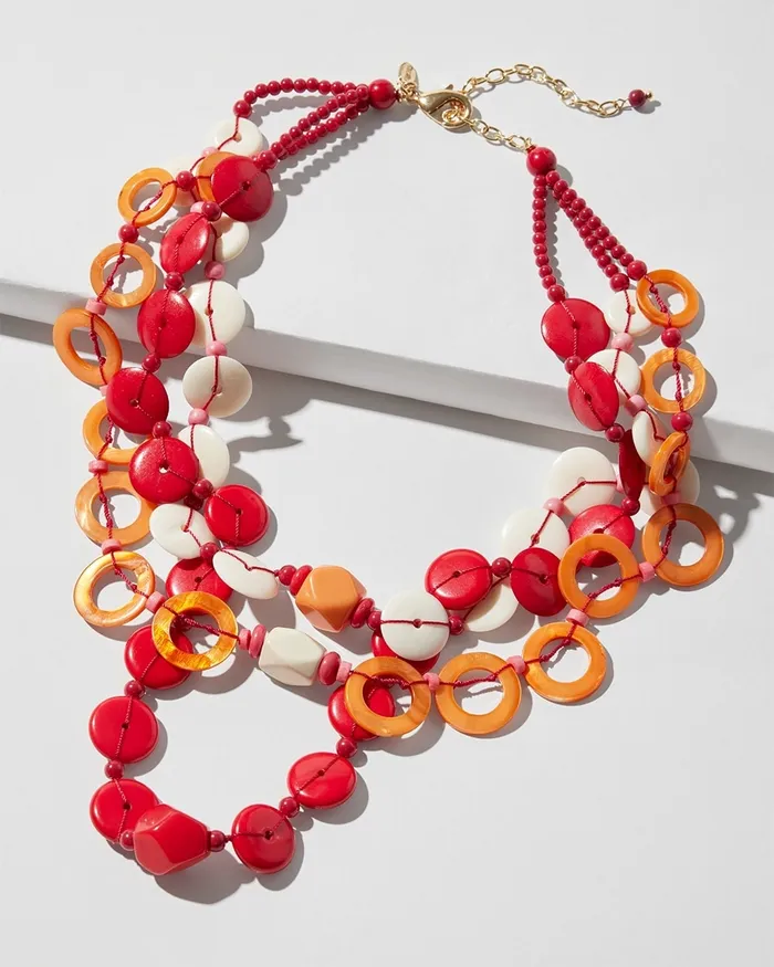 Chico039s Bone And Mother Of Pearl Necklace Warm Multi Women Necklaces