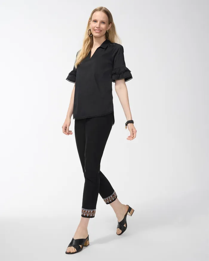 Chico039s Brigitte Embroidered Hem Ankle Pants BlackWhiteBrown Women Pants