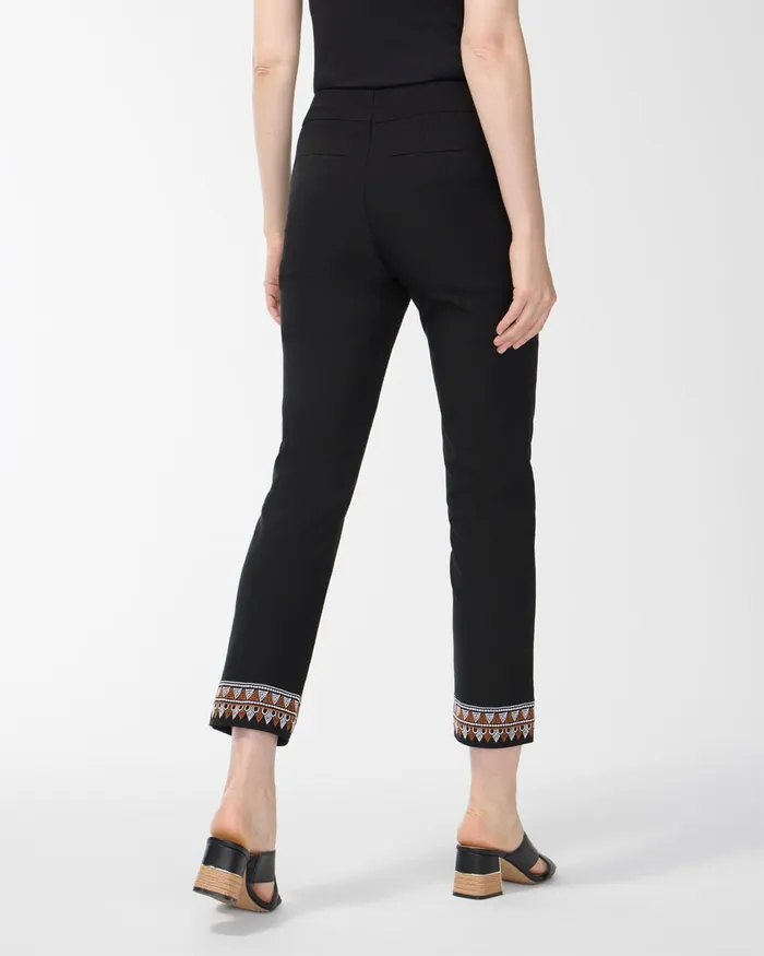 Chico039s Brigitte Embroidered Hem Ankle Pants BlackWhiteBrown Women Pants