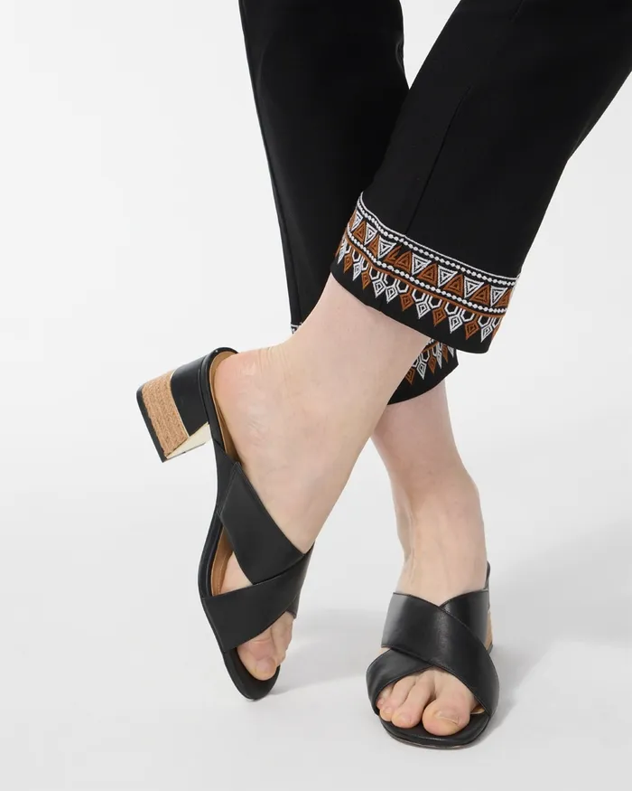 Chico039s Brigitte Embroidered Hem Ankle Pants BlackWhiteBrown Women Pants