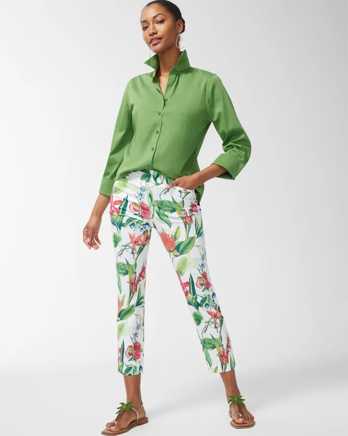 Chico039s Brigitte Floral Crops AlabasterBotanic Berry Women Pants