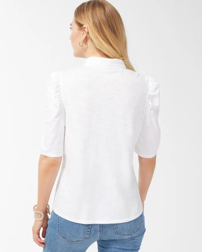 Chico039s Button Front Henley Top Black Women Tees