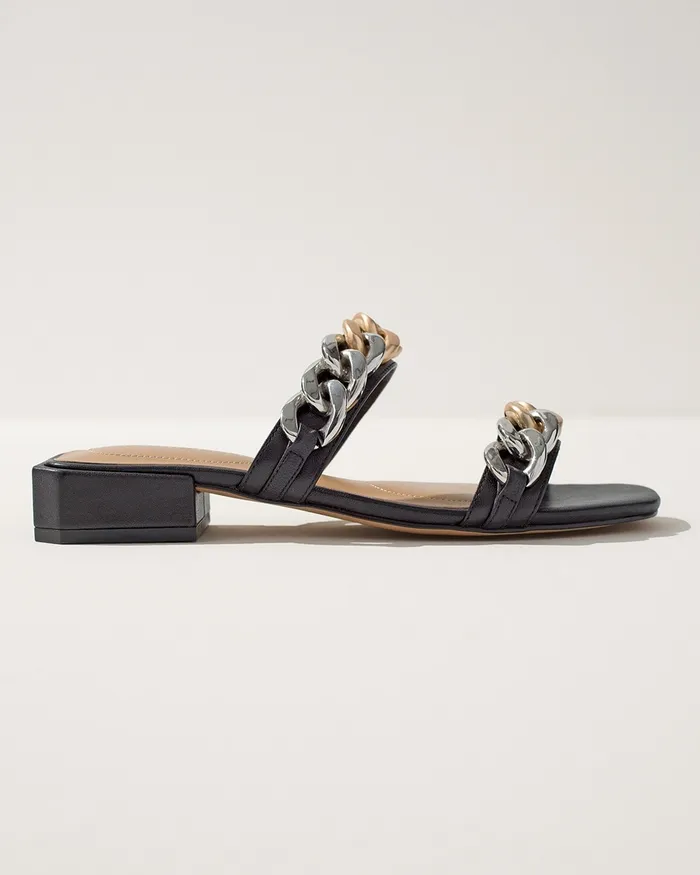 Chico039s Chain Link Leather Slides Black Women Shoes