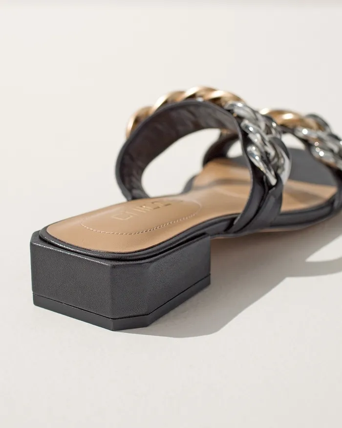 Chico039s Chain Link Leather Slides Black Women Shoes