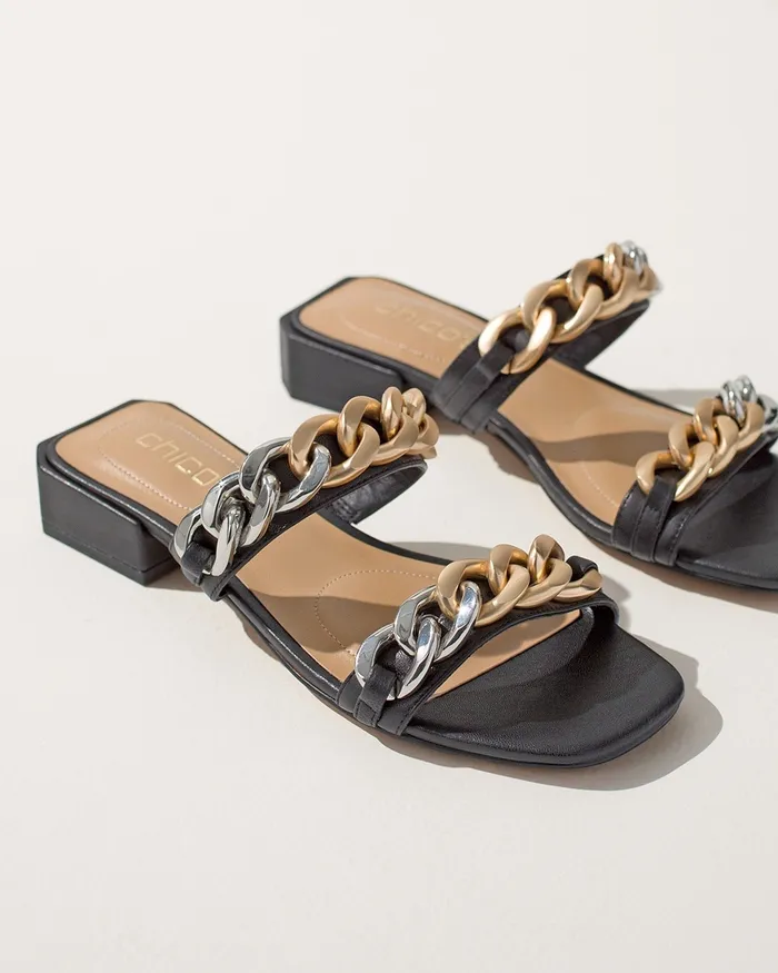 Chico039s Chain Link Leather Slides Black Women Shoes