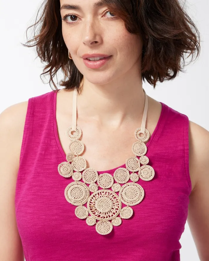 Chico039s Crochet Adjustable Bib Necklace Neutral Women Necklaces