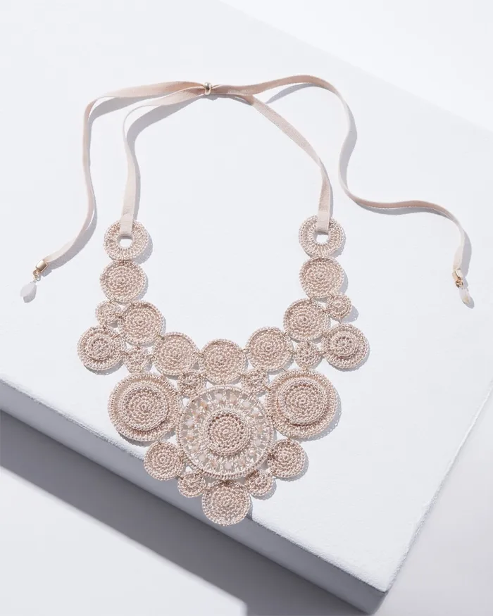 Chico039s Crochet Adjustable Bib Necklace Neutral Women Necklaces