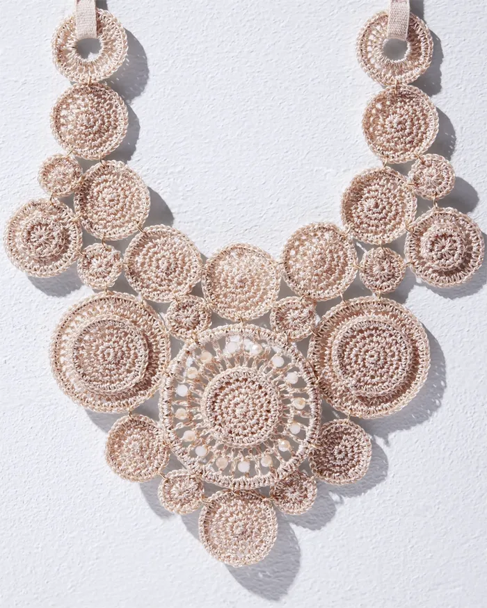 Chico039s Crochet Adjustable Bib Necklace Neutral Women Necklaces