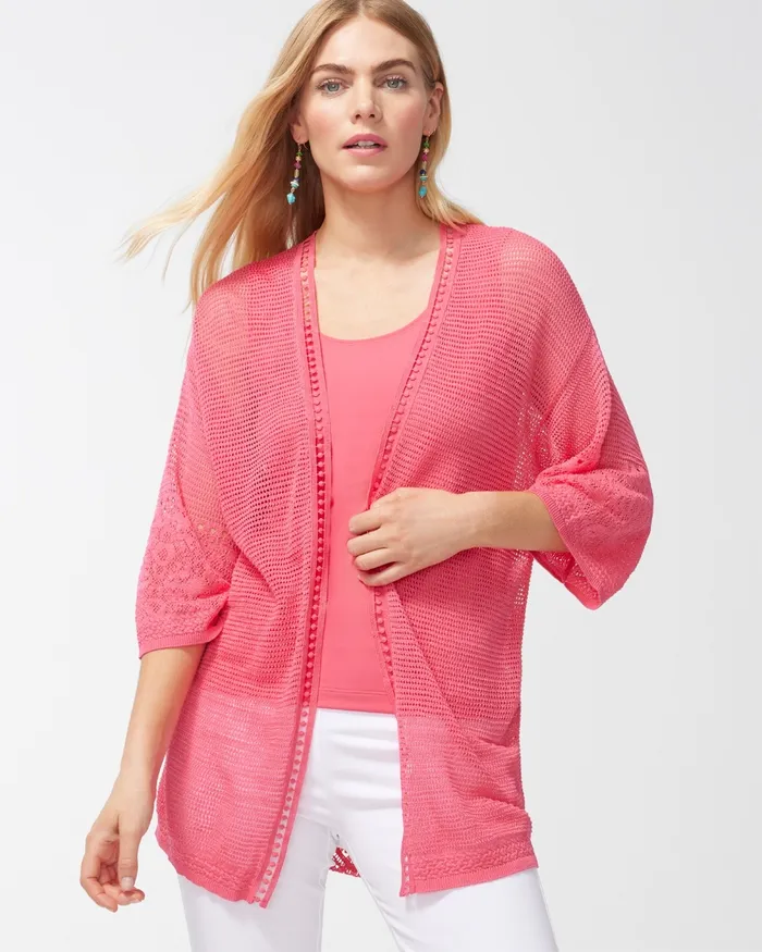 Chico039s Crochet Kimono Strawberry Margarita Women Sweaters