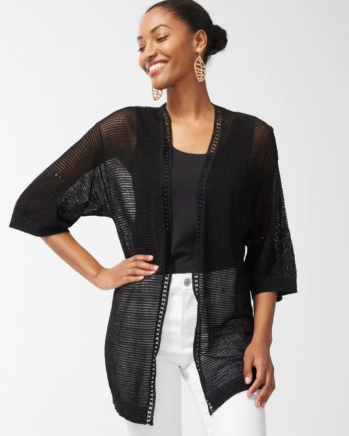 Chico039s Crochet Kimono Strawberry Margarita Women Sweaters