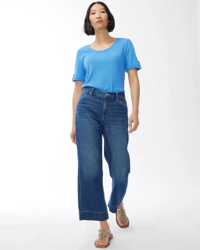 Chico039s Cuff Sleeve Everyday Tee Regatta Blue Women Tees