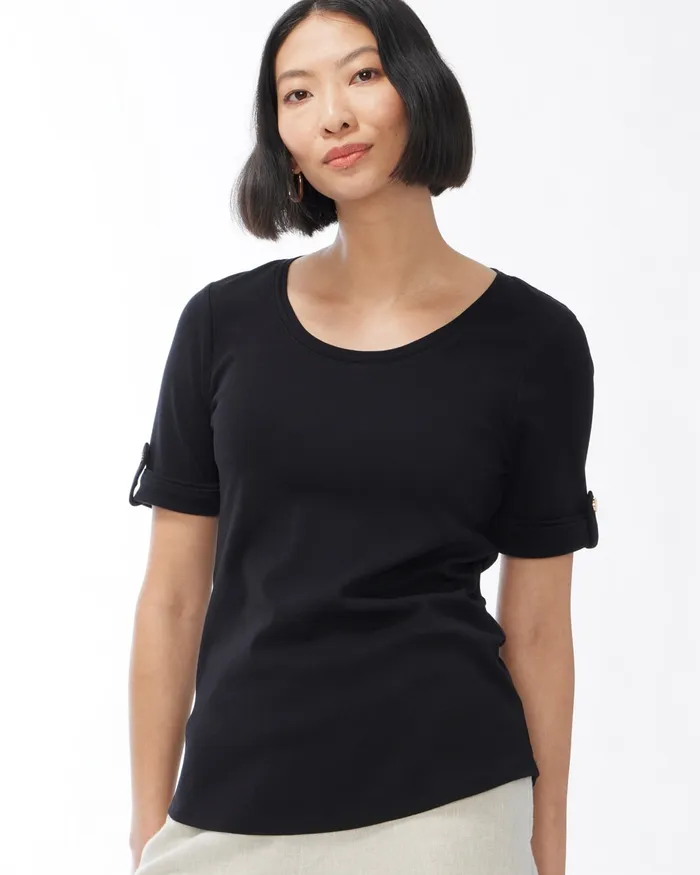 Chico039s Cuff Sleeve Everyday Tee Regatta Blue Women Tees